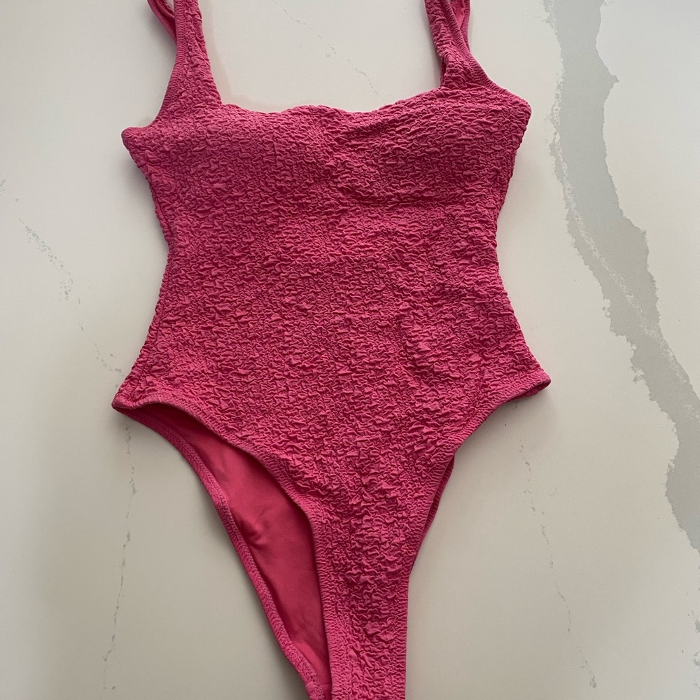 Mango Bright Pink Textured One-Piece Swimsuit
